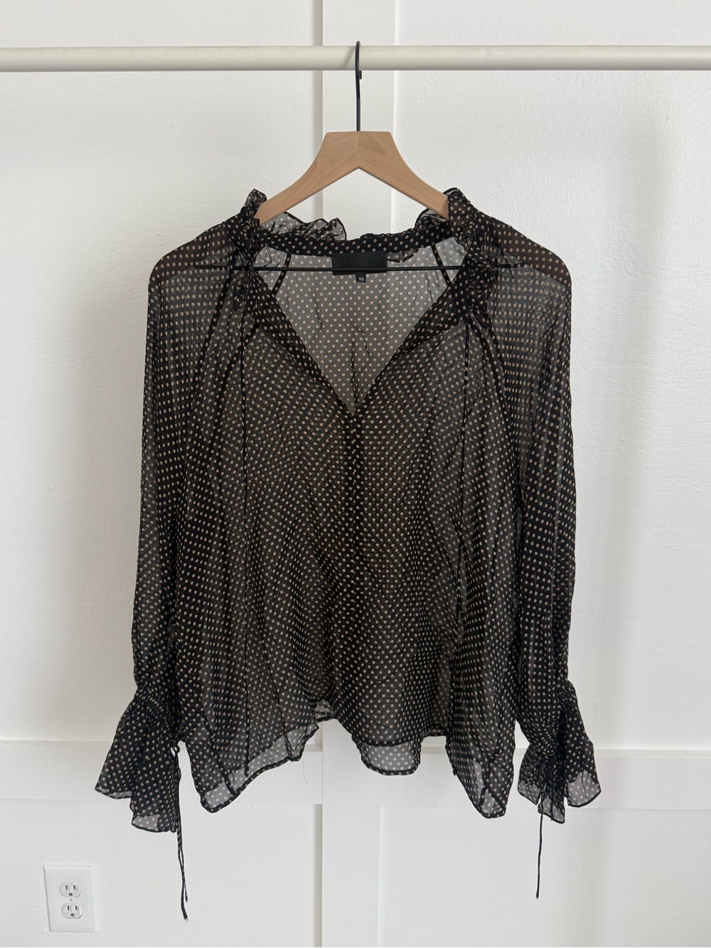 Nili Lotan Black Sheer Polka Dot Ruffled Blouse - Picture 2 of 5